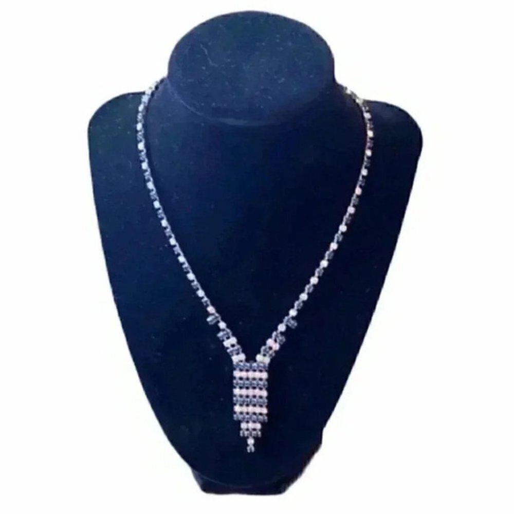 Bijoux D’Orlan Rhinestone Necklace Dainty Waterfall Sparkly Blue Silver NWT